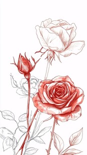 手绘红白玫瑰花插画