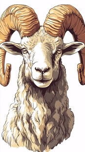 大角绵羊头像插画