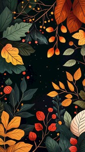 秋意浓 缤纷树叶与浆果