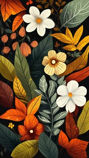 秋季花卉植物图案插画