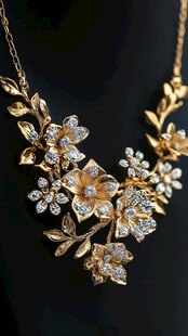 璀璨金镶钻花卉项链