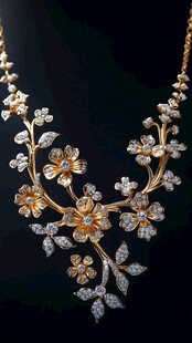 奢华花卉钻石黄金项链