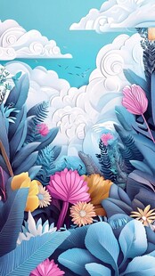 梦幻花卉云海插画风景