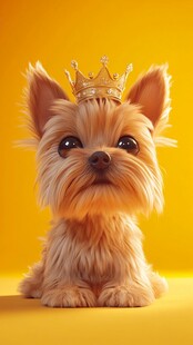 戴着皇冠的可爱约克夏犬