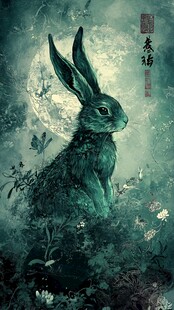 月夜灵兔 梦幻自然之景