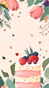 甜美花卉蛋糕插画背景图