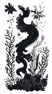 海底奇幻生物剪影插画