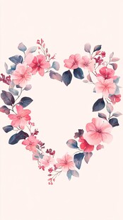 心形花卉水彩装饰图案