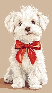 系红蝴蝶结的可爱小白狗
