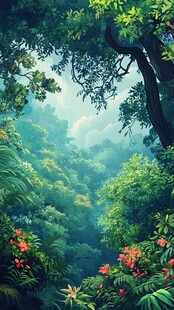 梦幻茂密的热带雨林景观