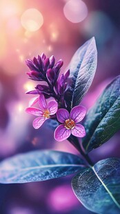 梦幻紫花绽放于光影间