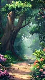梦幻森林中的花草小径