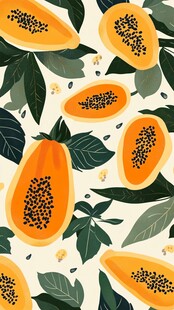 木瓜绿叶图案装饰插画