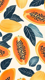 木瓜与叶的清新图案设计