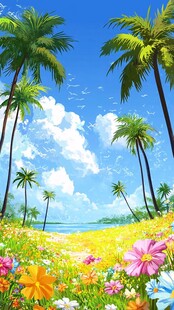 夏日海滨花海梦幻美景