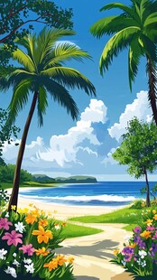 热带海滨小径的缤纷美景