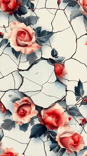 破碎背景上的娇艳玫瑰花