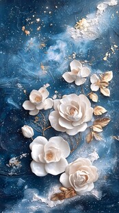 梦幻蓝调中的白玫瑰艺术