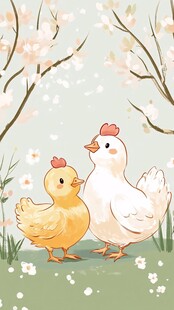 春日鸡雏相伴的温馨画面