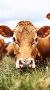 近景棕色奶牛凝视镜头