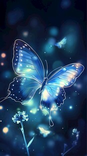 梦幻蓝蝶在夜中轻盈飞舞