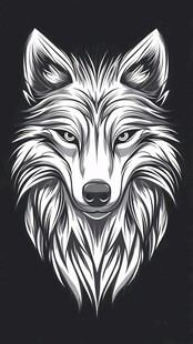 狼头黑白插画 野性魅力