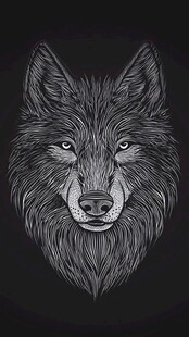 狼头黑白手绘艺术图案