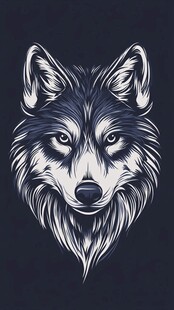 狼头黑白插画 野性魅力