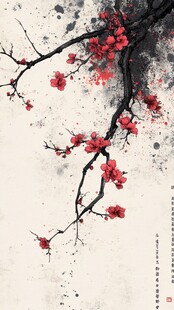 水墨红梅图
