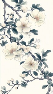 中式水墨风玉兰花枝图