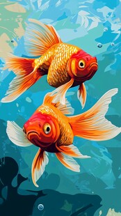 双金鱼悠游于梦幻水底世界
