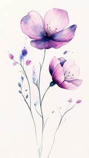 梦幻水彩风紫色花卉插画