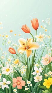 春日烂漫花卉插画