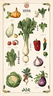 复古风多彩蔬菜插画展示