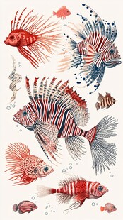 多彩狮子鱼海洋插画图案