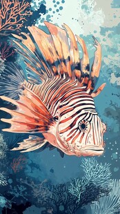 海底斑斓狮子鱼插画