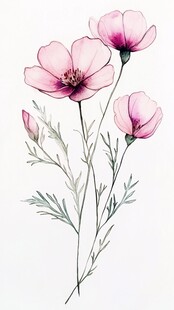 粉色花朵手绘插画作品
