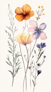 手绘清新花卉组合插画