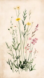 手绘清新野花植物插画