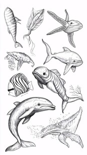 海洋生物手绘插画集合