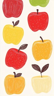 手绘多彩苹果图案
