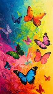 梦幻彩蝶飞舞油画艺术