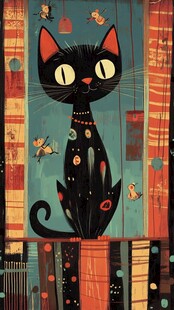 黑猫插画 复古风灵动猫咪