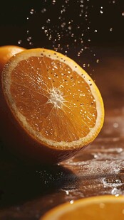 橙子切片汁水飞溅瞬间