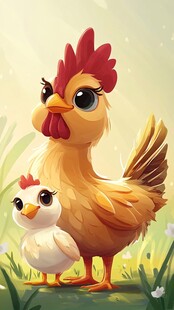 母鸡与小鸡的温馨画面