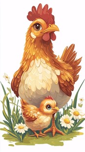 母鸡与小鸡的温馨画面