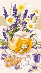 花草环绕的精致玻璃茶壶