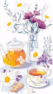 花茶时光 惬意茶具与花卉