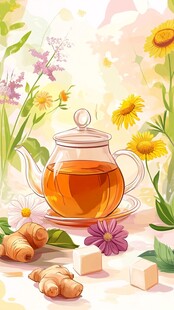 田园风茶壶与花草静物图