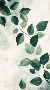 清新绿叶水彩风植物图